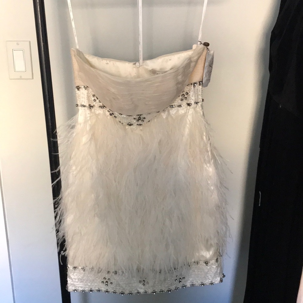 Sue Wong ivory feather dress
